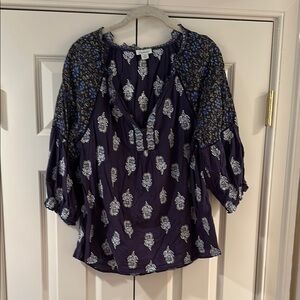 Women's Blue Patterned Boho Top